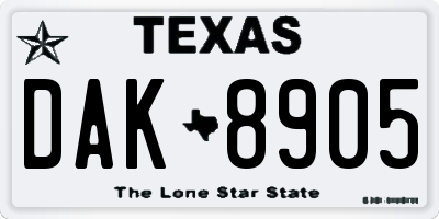 TX license plate DAK8905