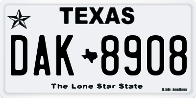 TX license plate DAK8908