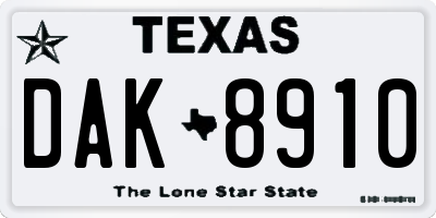 TX license plate DAK8910