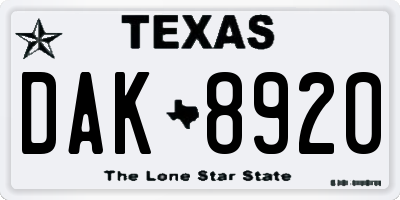 TX license plate DAK8920