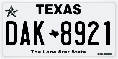 TX license plate DAK8921
