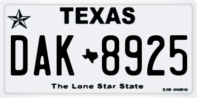 TX license plate DAK8925