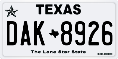 TX license plate DAK8926