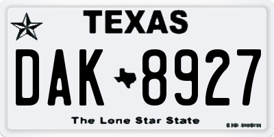 TX license plate DAK8927