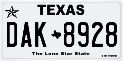 TX license plate DAK8928