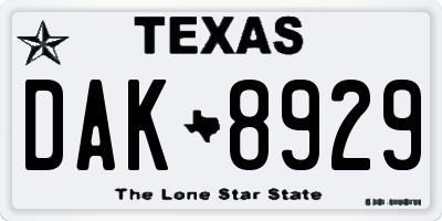 TX license plate DAK8929