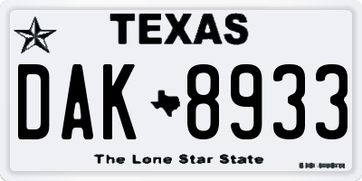 TX license plate DAK8933