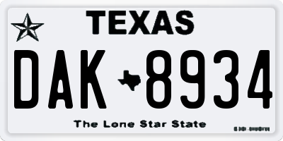 TX license plate DAK8934