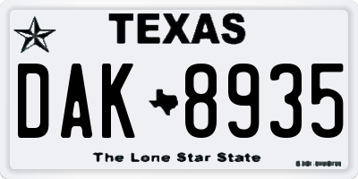 TX license plate DAK8935