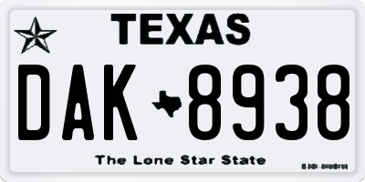 TX license plate DAK8938