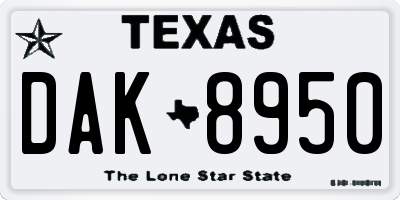 TX license plate DAK8950