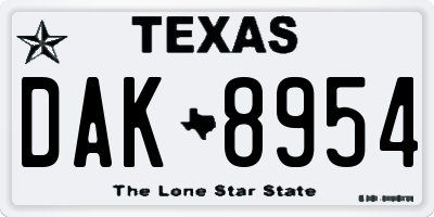 TX license plate DAK8954