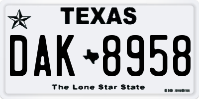 TX license plate DAK8958