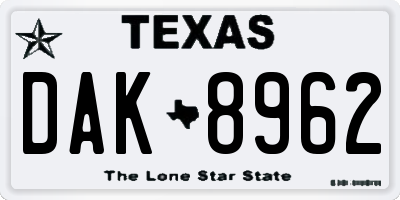 TX license plate DAK8962