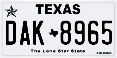 TX license plate DAK8965
