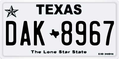 TX license plate DAK8967