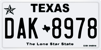 TX license plate DAK8978