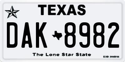TX license plate DAK8982