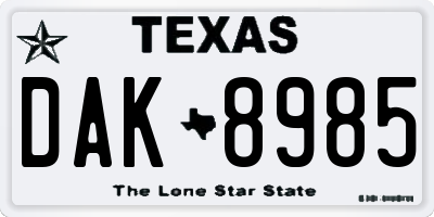 TX license plate DAK8985