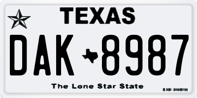 TX license plate DAK8987