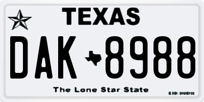 TX license plate DAK8988