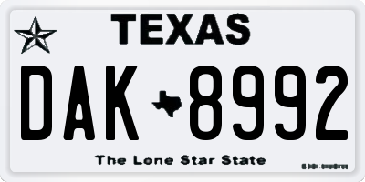TX license plate DAK8992