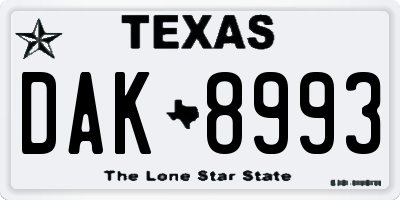 TX license plate DAK8993