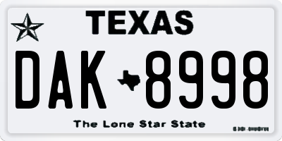 TX license plate DAK8998