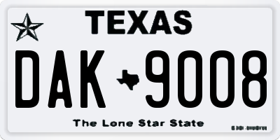 TX license plate DAK9008