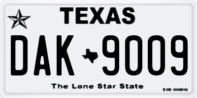 TX license plate DAK9009