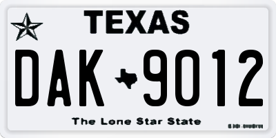 TX license plate DAK9012