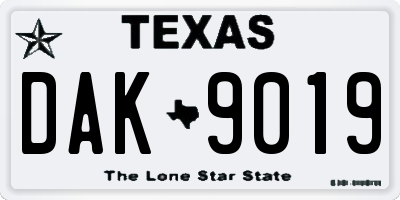 TX license plate DAK9019