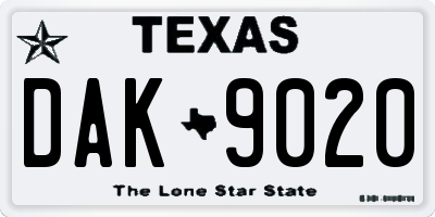 TX license plate DAK9020