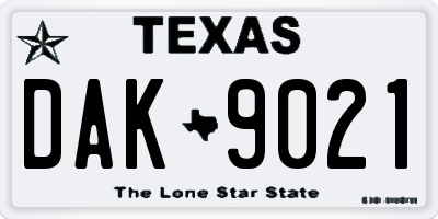 TX license plate DAK9021