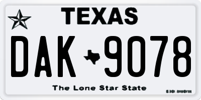 TX license plate DAK9078
