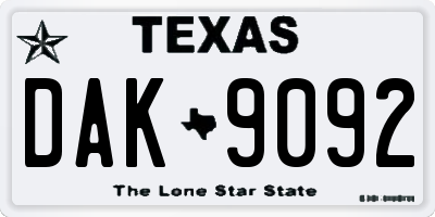 TX license plate DAK9092