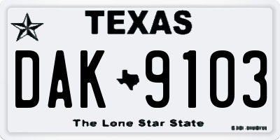 TX license plate DAK9103