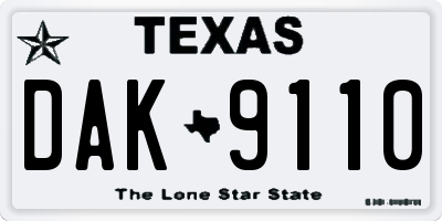 TX license plate DAK9110