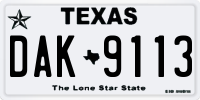 TX license plate DAK9113