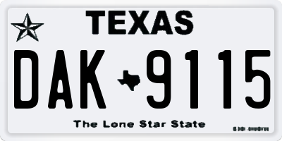 TX license plate DAK9115