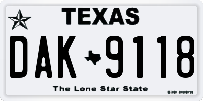 TX license plate DAK9118