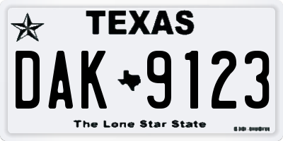 TX license plate DAK9123