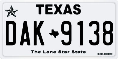 TX license plate DAK9138