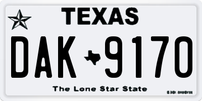 TX license plate DAK9170