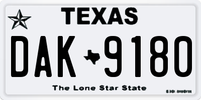 TX license plate DAK9180
