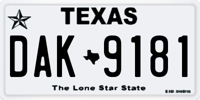 TX license plate DAK9181
