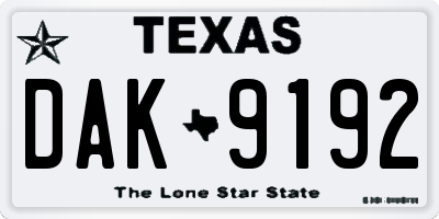 TX license plate DAK9192