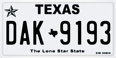 TX license plate DAK9193