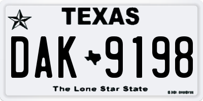 TX license plate DAK9198