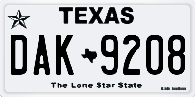 TX license plate DAK9208
